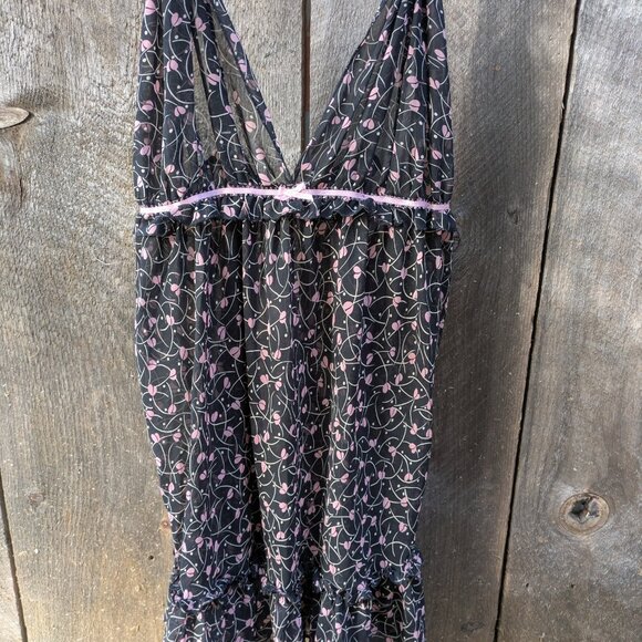 Oscar de la Renta Sheer Black Floral Slip Dress - Pink Label - Size Medium - Picture 4 of 6